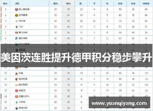 美因茨连胜提升德甲积分稳步攀升